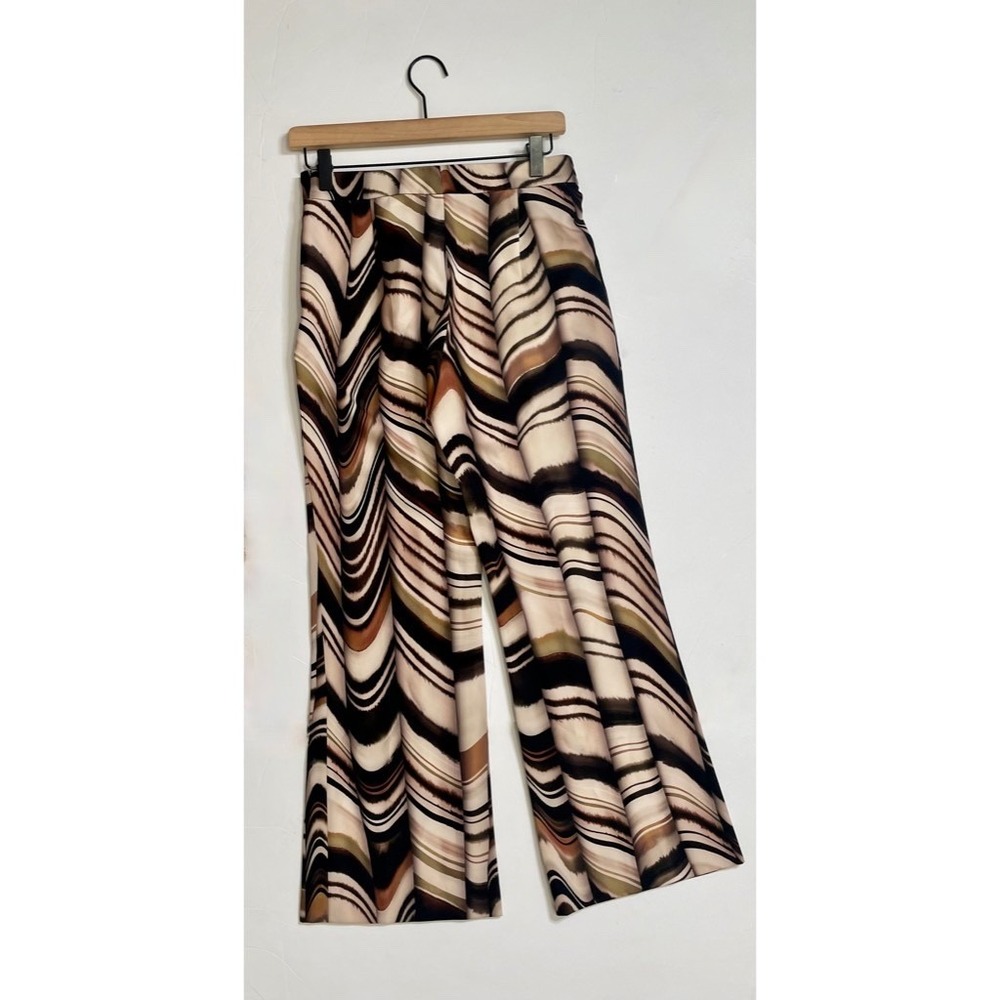 ZARA Printed Flare Pants Brown Green Stripes Blogger Favorite Chic Party X-Small - Picture 9 of 16